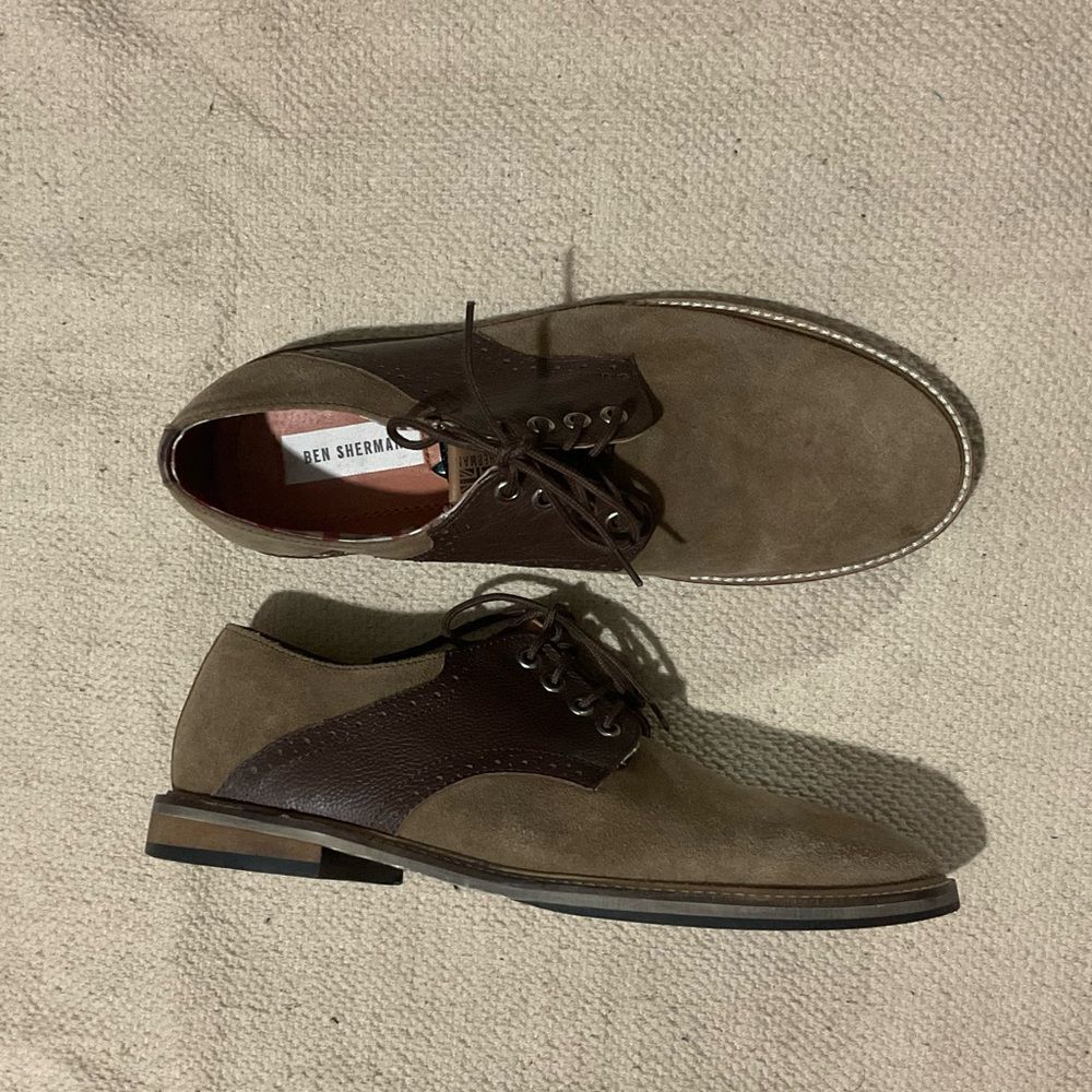Ben Sherman Suede Leather Oxford Dress Shoes British Brown Leather Lace Up 9